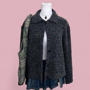 vintage 90s gray girly granola grunge wool mohair blend cardigan
